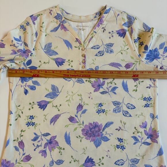 Appleseed's Two Piece Pajama Set Floral Lace Trim Size Medium Cotton Pants EUC - Picture 6 of 15